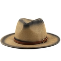 Gradient straw sun hat with brown leather strap and gold buckle for outdoor travel - M (56-58cm) / Brown Black Gradient (04)