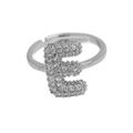 Silver adjustable open ring featuring a balloon-style letter E paved with zircon stones - Adjustable Open / Silver-E
