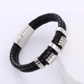 Bracciale da uomo a doppio strato in pelle intrecciata nera con chiusura magnetica argento - Color Acciaio