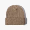 Unisex khaki ribbed knit beanie with cuffed brim for winter warmth and comfort - Khaki