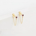 Stainless steel tassel earring in 14K gold with 35mm chain and purple amethyst stone - June Purple - Gold