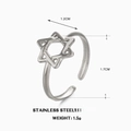 Anillo de estrella hueca en acero inoxidable plateado con dimensiones y peso detallado - Abierto Ajustable / Color Acero