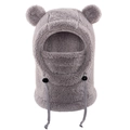 Passamontagna grigio in peluche per neonati con orecchie da orso e cordino regolabile - Grigio chiaro