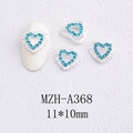 Detail view of 11x10mm heart-shaped nail art charms with lake blue and clear rhinestones - Double Row Heart Zircon Style(A368)