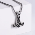 Ciondolo Mjölnir vichingo in acciaio inossidabile con testa di pecora e martello di Thor - Argento (Con Catena)
