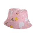 Dettaglio del cappello alla pescatora in cotone rosa con stampe di alpaca e cactus - 52cm (2-6 Anni) / Agnello-Rosa