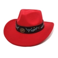 Cappello da cowboy rosso in feltro con fascia in pelle e ricamo testa di toro - M (56-58cm) / Rosso