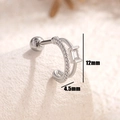 Orecchini a perno 12mm argento a doppio strato con zircone e chiusura a vite a sfera - Doppio Strato Curvo (A279) / Zirconia bianca color argento (Pezzo singolo)