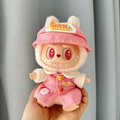 Pink doll outfit with sweet hat and cute bunny embroidery for plush pendant toy - Cute Kindergarten Pink / First And Second Generation Keychains Are Compatible With La Cloth Dolls. Dolls Not Included.