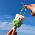 Cute plush pendant with white bear head and green leaf body for creative backpack decor - Gourd Bear - Green