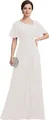 White chiffon mother of the bride long gown with sequin waist and butterfly sleeves - US size 2 / Top And Bottom / Off-White