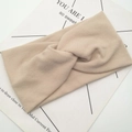 Elastic beige ribbed knit headband with stylish cross knot for yoga and fitness - Beige (B15-9)