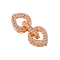 Macro detail of rose gold heart-shaped clasps with pavé set cubic zirconia stones - VK197 Rose Gold