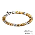 Titanium steel mixed gold and silver Cuban chain bracelet with dimensions 205x7.5mm - Two-tone Gold Silver Chain (7.5mm x 205mm)