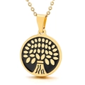 Golden stainless steel Tree of Life necklace featuring black enamel finish for women - Gold Black Base Dotted Tree Of Life Style (KP49258-K)