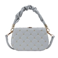 Gray quilted handbag with metallic floral accents and pleated cloud handle detail - Haze Blue