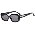 Fashionable black square sunglasses with silver streamline metal accents on wide temples - Bright Black Frame Light Gray Lens C03