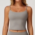 Dark grey brushed yoga tank top with thin straps and flat neckline for women - L / Frost Grey
