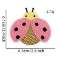 Detailed view of pink and yellow ladybug embroidery patch with precise size dimensions - Fairy Patch 10# (Ladybug)