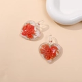 Detail of heart-shaped glass pendants with orange flowers and gold glitter flakes - Red (Type A)