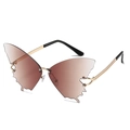 Rahmenlose Schmetterling Sonnenbrille mit braunem Farbverlauf und goldenen Metallbügeln - Goldener Rahmen Farbverlauf Tee C6