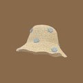 Handmade beige straw sun hat with blue floral accents and woven texture detail - L (58-60cm) / Small Flowers Decor Beige