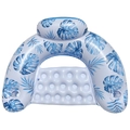 U-shaped inflatable pool lounger with blue tropical leaf pattern on white PVC - U-Shaped Blue Maple Leaf Lounger