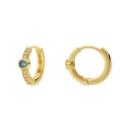 Boucles d'oreilles huggie dorées style français avec zircon bleu et pierres pavé - Or Zircone Bleue