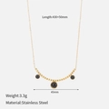 Detail of gold-plated stainless steel necklace with size specs and black stone pendant - Black Stone