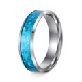 Polished silver stainless steel ring featuring a vibrant blue faux opal scaly inlay design - US 6 / 6mm / Silver