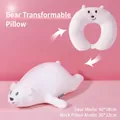2-in-1 white bear plush toy transforming into a U-shaped foam neck pillow for office nap - White Bear / Gift Box