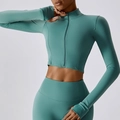 Veste de course zippée sarcelle à manches longues avec passe-pouces et legging de sport - XL / Sarcelle