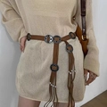 Bohemian dark brown suede waist belt with vintage metal rings and tassel details - Coffee Concho Tassel Waist Chain