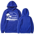 Dark blue hoodie featuring It's 5 O'clock Everywhere I'm Retired print design - Blue