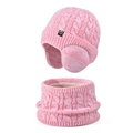 Pink and white knit beanie with fleece lining and matching scarf for kids winter - 2-Piece Set - Two-Tone Watermelon Red