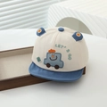 Close-up of baby baseball cap featuring blue car embroidery and cute 3D ears detail - 48cm(6-24 Months) / Blue