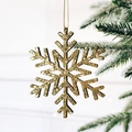 Decorazione natalizia a fiocco di neve dorato scintillante con cordino d'oro appeso - 10cm / Fiocco di Neve Oro Chiaro Lucido