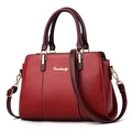 Burgundy minimalist large capacity faux leather tote bag with gold hardware and shoulder strap - Burgundy