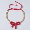Adjustable red and gold crystal bead bracelet with a handmade woven bowknot design - Red Gold Faceted Bead Bow (JS-B24022901C)