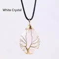Clear quartz teardrop pendant with gold wire-wrapped tree of life design and black cord - Gold Wire Wrapped Clear Quartz Pendant