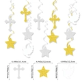 Dimensiones detalladas de adornos colgantes de estrellas y cruces brillantes - Sagrada Comunión Pack de 12 Espirales