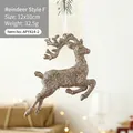 Champagne glitter elk Christmas ornament with white ribbon hanging on pine branch - Style F