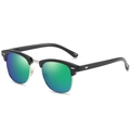 Klassische Clubmaster Polarisierte Sonnenbrille mit schwarzem Rahmen und blauem Verlauf - Glänzend Schwarz Silber Rahmen Grün Verspiegelt Polarisiert C10