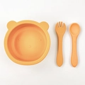 Set ciotola a ventosa in silicone arancione a forma di orso con forchetta e cucchiaio - Set da 2 pezzi orso / Giallo Zenzero