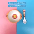 Orange bamboo fiber toddler feeding set with lion cartoon bowl and matching spoon - Lion