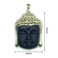 Close-up of a 35mm x 25mm black Buddha head pendant with elegant gold metal edging - Black with Gold Edge