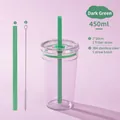 Dark green 450ml Tritan straw cup set including stainless steel brush and green straw - 450ml / Dark Green