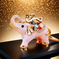 Pink crystal elephant keychain with gold accents and colorful rhinestones for handbags - Single OPP Bag Packaging / Lucky Elephant White