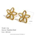 Elegant 18K gold-plated stainless steel flower stud earrings with white mother of pearl - Shell Flower Studs - Gold - Ear Clip