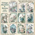Papier scrapbooking vintage Bluebird Season avec 10 motifs floraux et bords brûlés - Saison de l'Oiseau Bleu